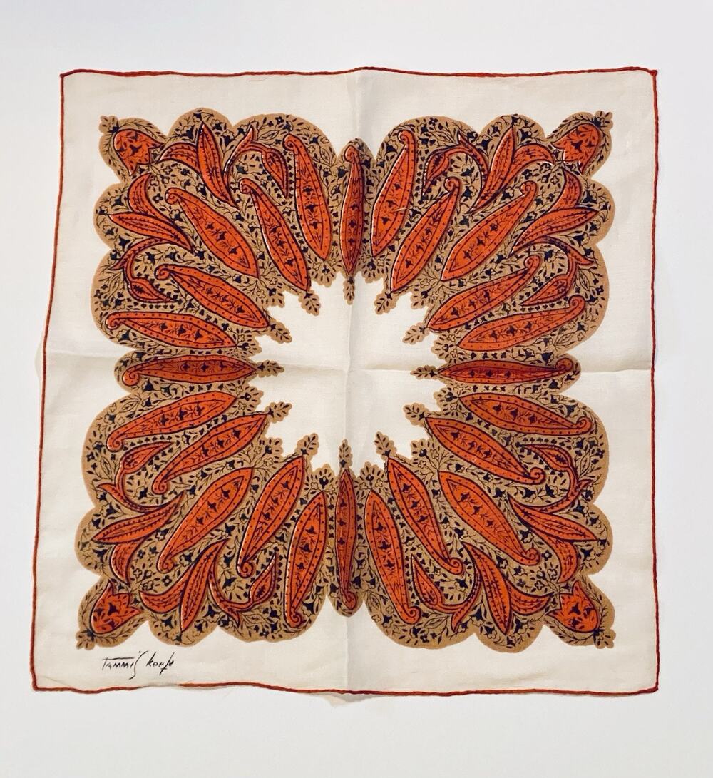 Vintage Tammis Keefe Handkerchief Wreath Circle Autumn 1950s MCM Hankie